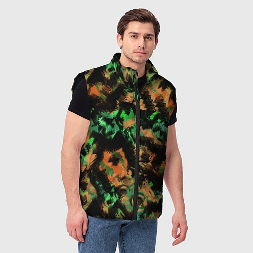 Мужской жилет Зелено-оранжевый осенний абстрактный узор / 3D-Черный – фото 3