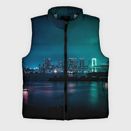Мужской жилет Неоновый город с рекой - Светло-зелёный / 3D-Светло-серый – фото 1