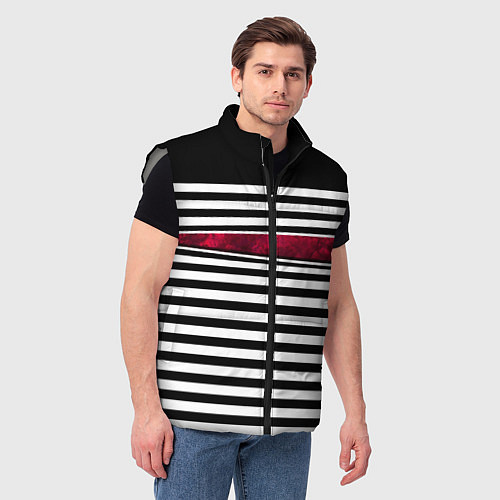 Мужской жилет Полосатый современный черно-белый с красной вставк / 3D-Светло-серый – фото 3