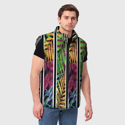 Мужской жилет Пальмовые цветные полосы / 3D-Светло-серый – фото 3