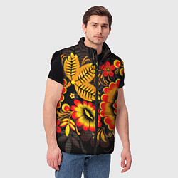 Мужской жилет Хохломская Роспись Цветы На Тёмном Фоне, цвет: 3D-черный — фото 2