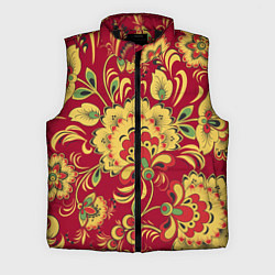 Мужской жилет Хохломская Роспись Цветы На красном Фоне, цвет: 3D-черный