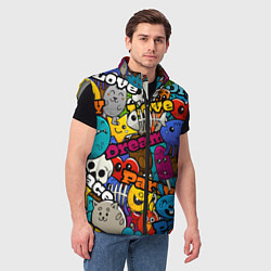 Мужской жилет Красочный паттерн из мультяшных героев, цвет: 3D-светло-серый — фото 2