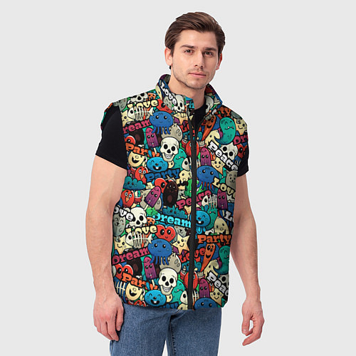 Мужской жилет Граффити черепа и рожицы / 3D-Черный – фото 3