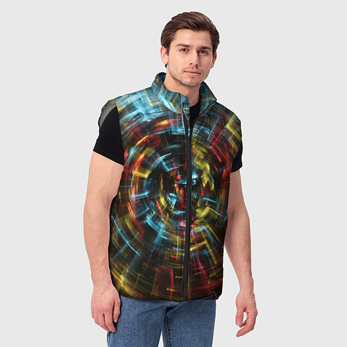 Мужской жилет Абстрактные шарообразные лучи - Жёлтый и красный / 3D-Светло-серый – фото 3