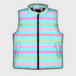 Мужской жилет Pink turquoise stripes horizontal Полосатый узор, цвет: 3D-черный