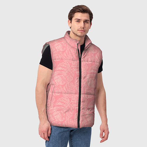 Мужской жилет Бежевые листья монстеры на розовом / 3D-Светло-серый – фото 3