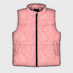 Мужской жилет Бежевые листья монстеры на розовом, цвет: 3D-светло-серый