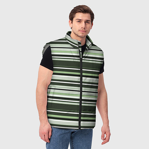 Мужской жилет Горизонтальные зеленые белые полосы / 3D-Светло-серый – фото 3