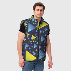 Мужской жилет Абстракция Из Жёлтых и Синих Треугольников На Тёмн, цвет: 3D-светло-серый — фото 2