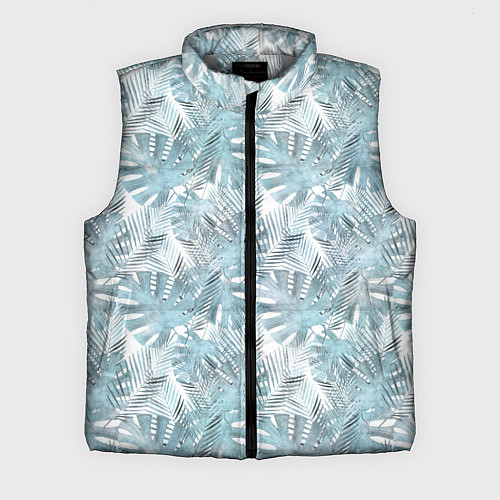 Мужской жилет Голубые листья пальмы на белом / 3D-Светло-серый – фото 1