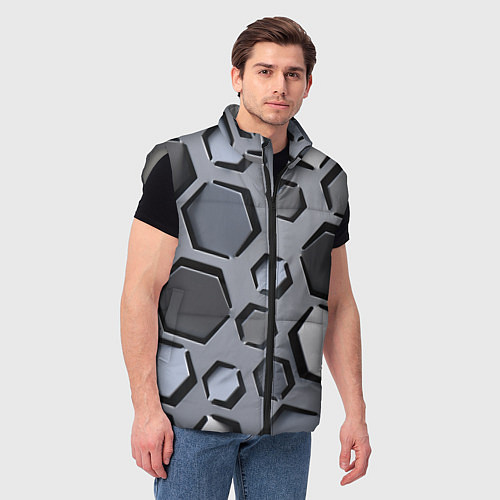 Мужской жилет Металлическая киберпанк броня - Серый / 3D-Светло-серый – фото 3