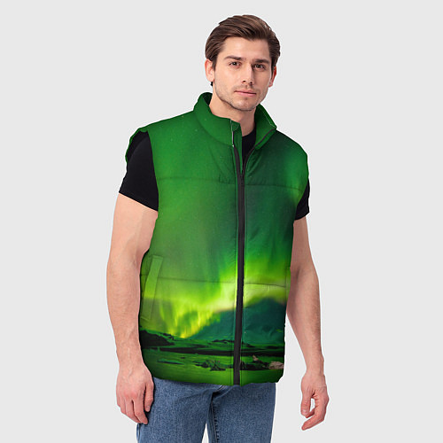 Мужской жилет Абстрактное полярное сияние - Зелёный / 3D-Черный – фото 3