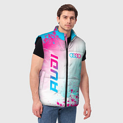 Мужской жилет Audi neon gradient style: символ и надпись вертика, цвет: 3D-черный — фото 2