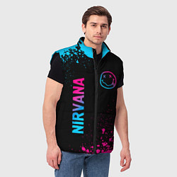 Мужской жилет Nirvana - neon gradient: символ и надпись вертикал, цвет: 3D-черный — фото 2