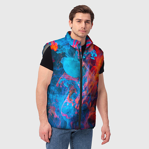 Мужской жилет Абстрактное переплетение оранжевой и синей красок / 3D-Светло-серый – фото 3