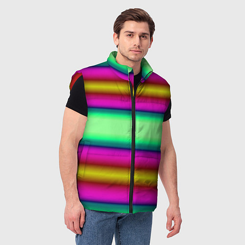 Мужской жилет Разноцветный неоновый полосатый узор / 3D-Красный – фото 3