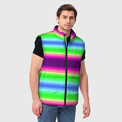 Мужской жилет Яркие разноцветные размытые полосы, цвет: 3D-черный — фото 2