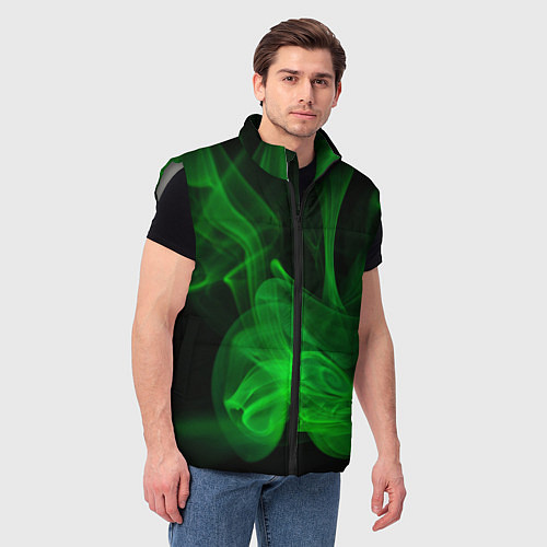 Мужской жилет Зелёный абстрактный дым / 3D-Светло-серый – фото 3