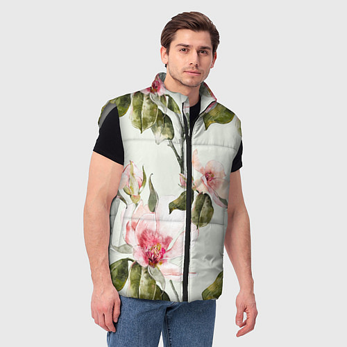 Мужской жилет Цветы Нарисованные Магнолии / 3D-Светло-серый – фото 3