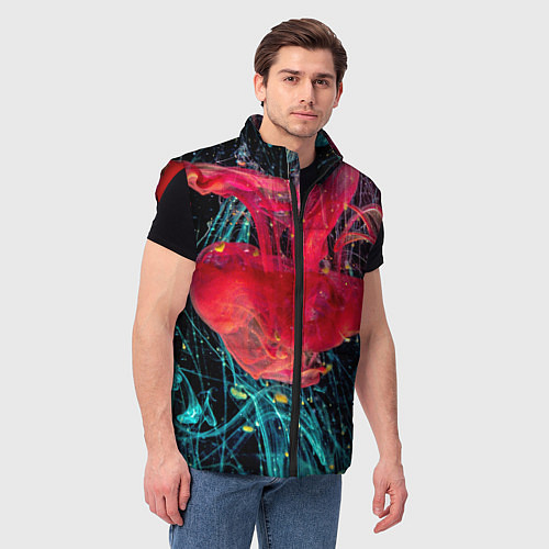 Мужской жилет Абстрактный всплеск розовой и голубой красок / 3D-Красный – фото 3