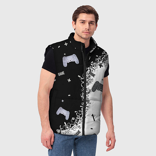 Мужской жилет Джойстики чёрно-белые / 3D-Черный – фото 3