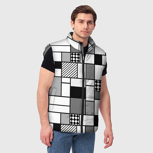 Мужской жилет Черно белый геометрический скандинавский узор / 3D-Светло-серый – фото 3