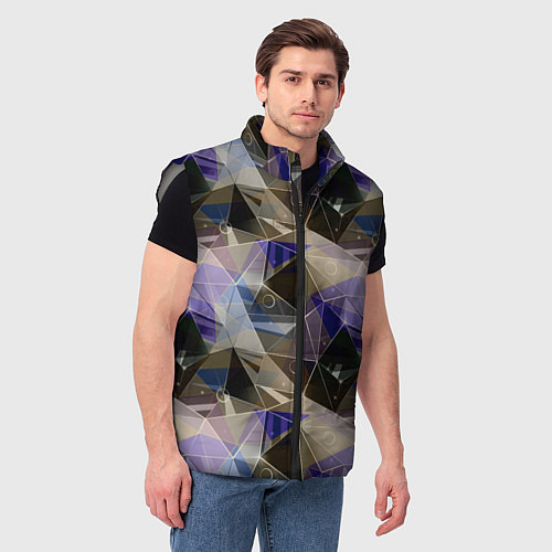 Мужской жилет Полигональный абстрактный: бежевый, коричневый, си / 3D-Светло-серый – фото 3