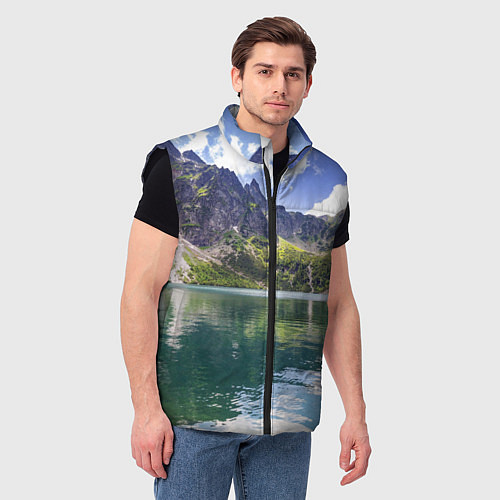 Мужской жилет Прозрачное горное озеро / 3D-Черный – фото 3