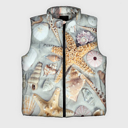 Мужской жилет Морские звёзды и ракушки на океанском песке, цвет: 3D-светло-серый