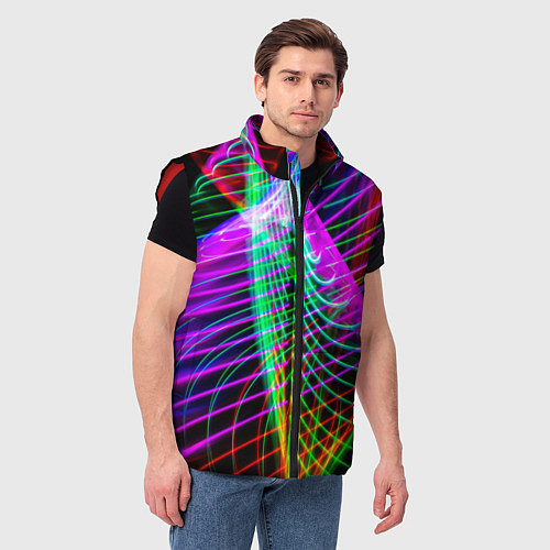Мужской жилет Абстрактное множество неоновых лучей / 3D-Красный – фото 3