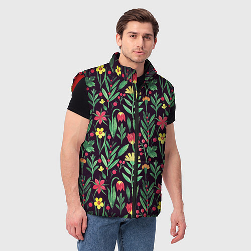 Мужской жилет Цветочный акварельный паттерн / 3D-Красный – фото 3