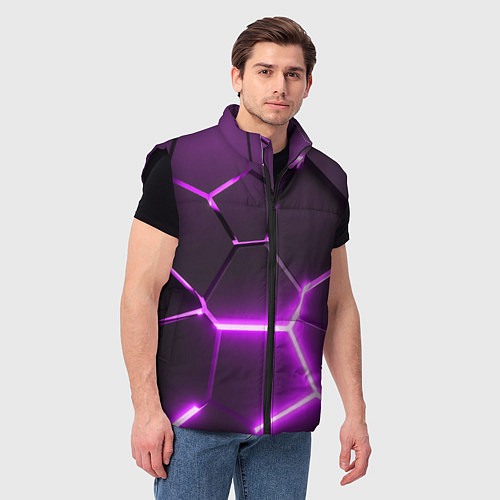 Мужской жилет Фиолетовые неоновые геометрические плиты / 3D-Черный – фото 3