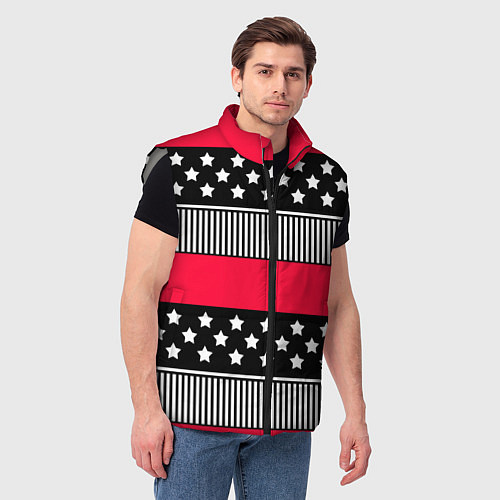 Мужской жилет Red and black pattern with stripes and stars / 3D-Светло-серый – фото 3