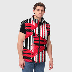 Мужской жилет Красный, черный и белый горошек и полоска, пэчворк, цвет: 3D-светло-серый — фото 2