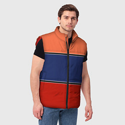 Мужской жилет Combined pattern striped orange red blue, цвет: 3D-красный — фото 2