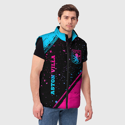 Мужской жилет Aston Villa - neon gradient: надпись, символ / 3D-Черный – фото 3
