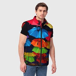 Мужской жилет Разноцветные зонтики - композиция, цвет: 3D-красный — фото 2