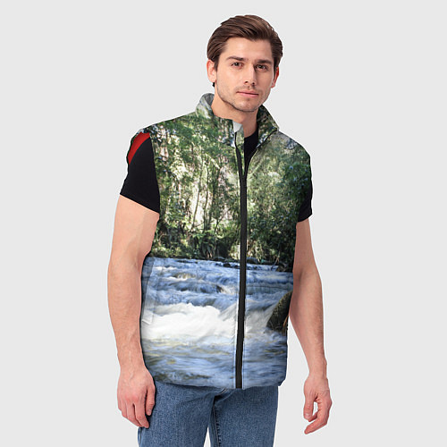 Мужской жилет Течёт река в лесу / 3D-Красный – фото 3