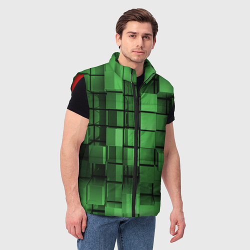 Мужской жилет Киберпанк броня - Зелёный металлические кубы / 3D-Красный – фото 3