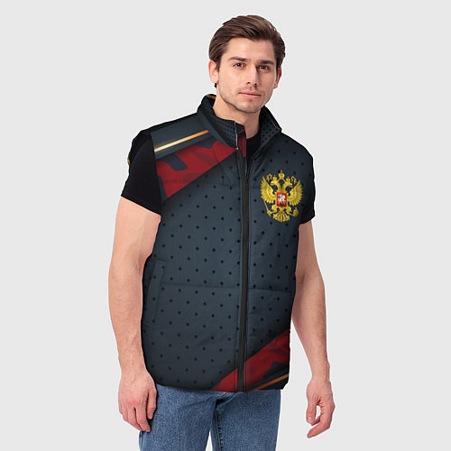 Мужской жилет Герб России черно-красный камуфляж / 3D-Черный – фото 3