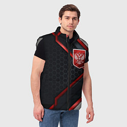 Мужской жилет Герб России - объемные пластины на фоне, цвет: 3D-светло-серый — фото 2
