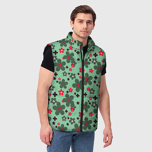 Мужской жилет Красно-зеленый цветочный узор ретро / 3D-Черный – фото 3