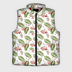 Мужской жилет Ветки рябины на белом, цвет: 3D-красный