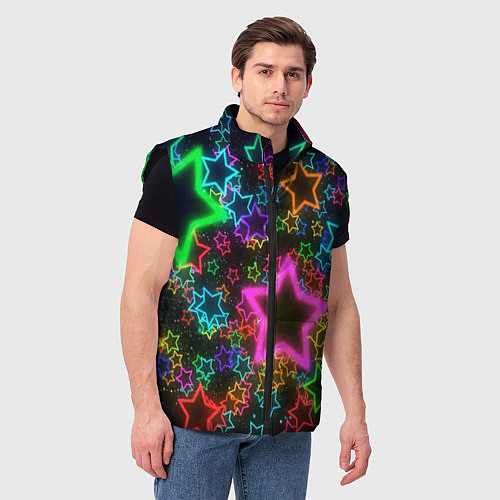 Мужской жилет Большие неоновые звезды / 3D-Черный – фото 3