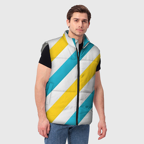 Мужской жилет Желтые и синие полосы / 3D-Светло-серый – фото 3