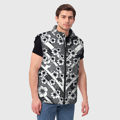 Мужской жилет Сакура и круги на воде / 3D-Черный – фото 3