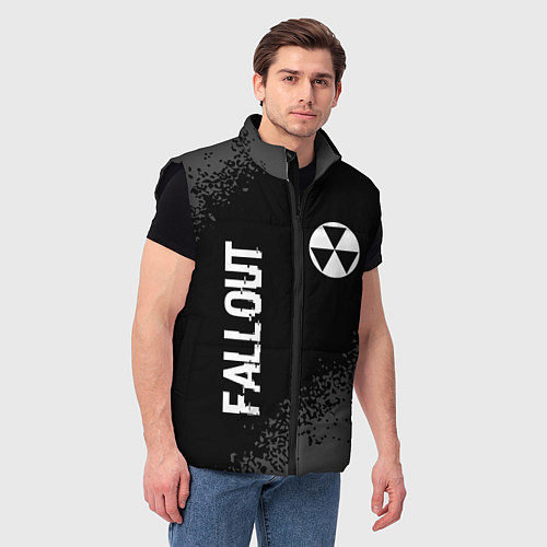 Мужской жилет Fallout glitch на темном фоне: надпись, символ / 3D-Черный – фото 3