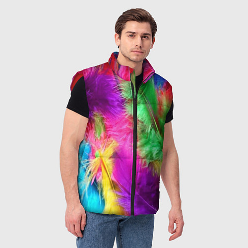 Мужской жилет Яркие разноцветные перья / 3D-Красный – фото 3