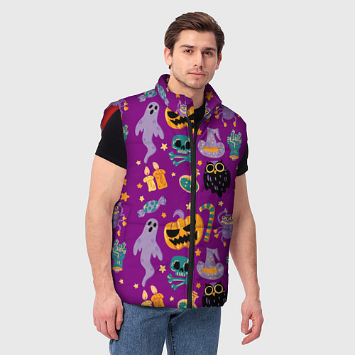 Мужской жилет Happy Halloween - holiday pattern / 3D-Красный – фото 3